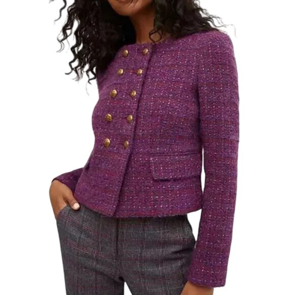 Veronica Beard Bentley Double Breasted Tweed Jacket Size 2 Aubergine NWT CJ-2131 - Picture 3 of 16